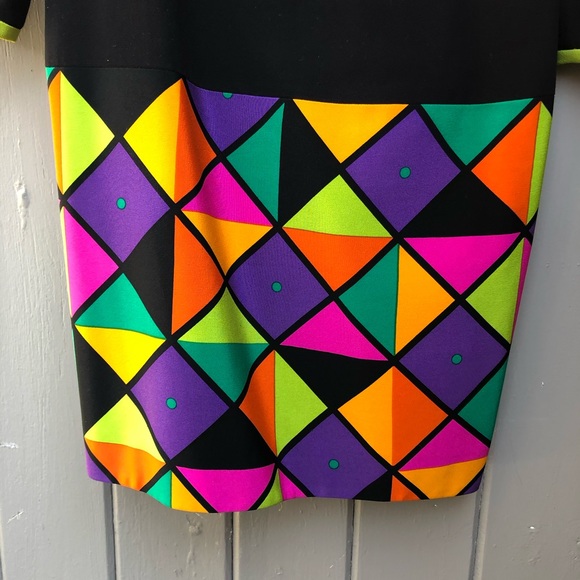 Vintage Black Neon Geometric Long Sleeve Tunic Dress by Kathryn Dianos Size 12 - Picture 4 of 8